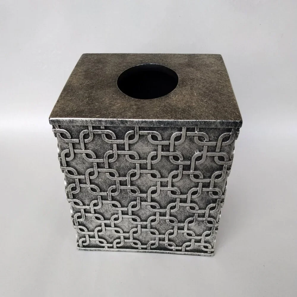 Raymond Waites Resin Chain Link Style Antique Silver Tissue Box Cover Holder